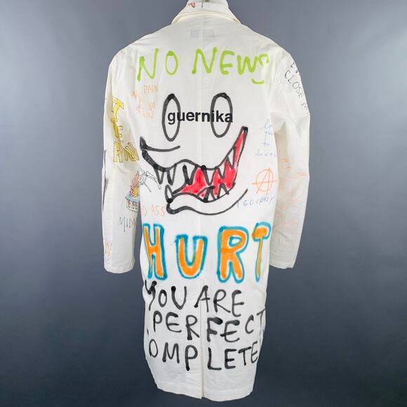 GUERNIKA Size M White Multi Color Graphic Single Breasted Coat - Picture 6 of 10